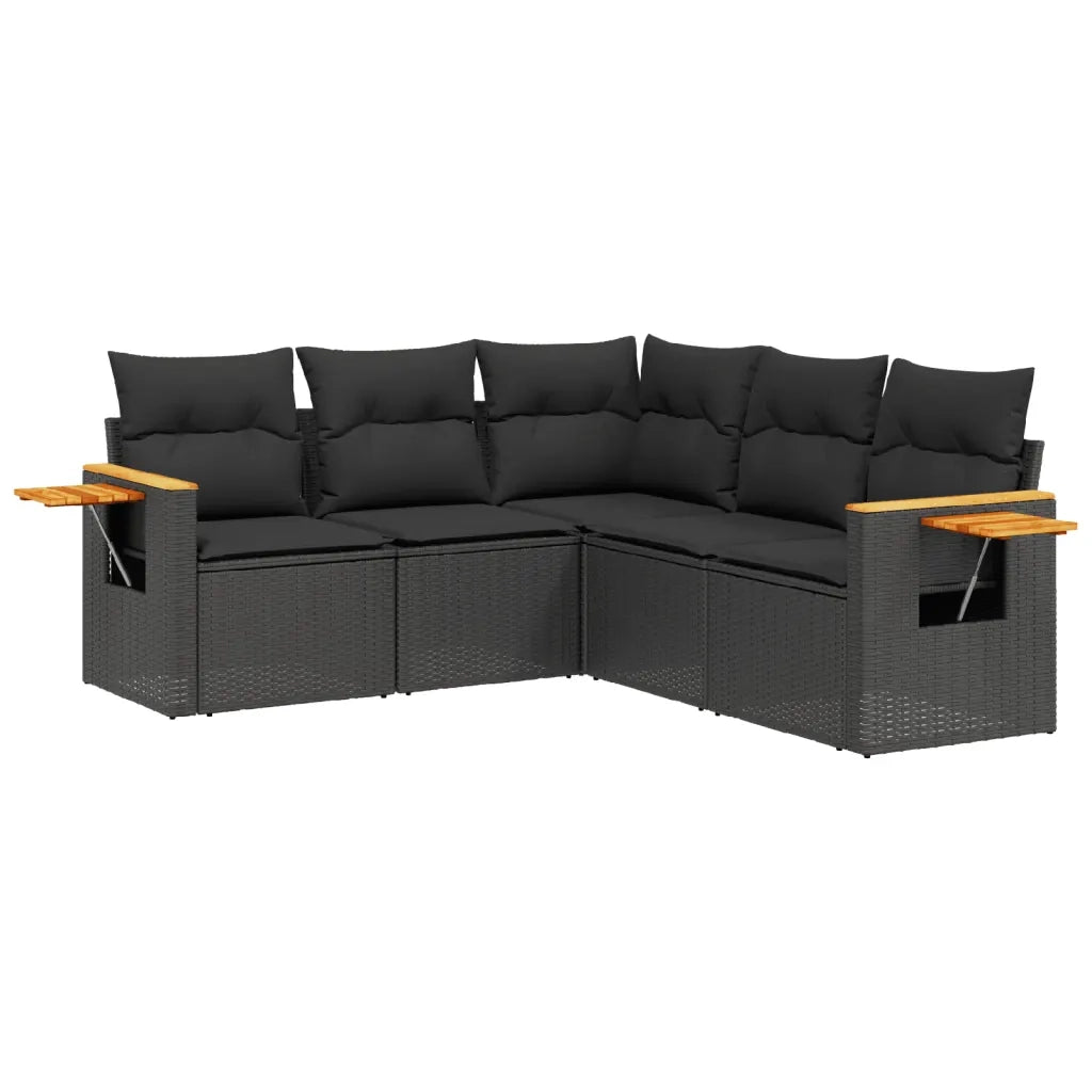 Set Divani da Giardino 5 pz con Cuscini in Polyrattan Nero 3259199