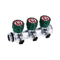 COLLETTORE 90° FASATO CON VITONI E DISCHETTO 1/2- 3/4 3 vie 1/2- GF- pezzi 1