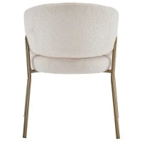 Sedia Imbottita in Velluto di Agnello con Braccioli, Schienale con Motivo a Fori, Gambe Dorate, 49x48x78 cm, Bianco