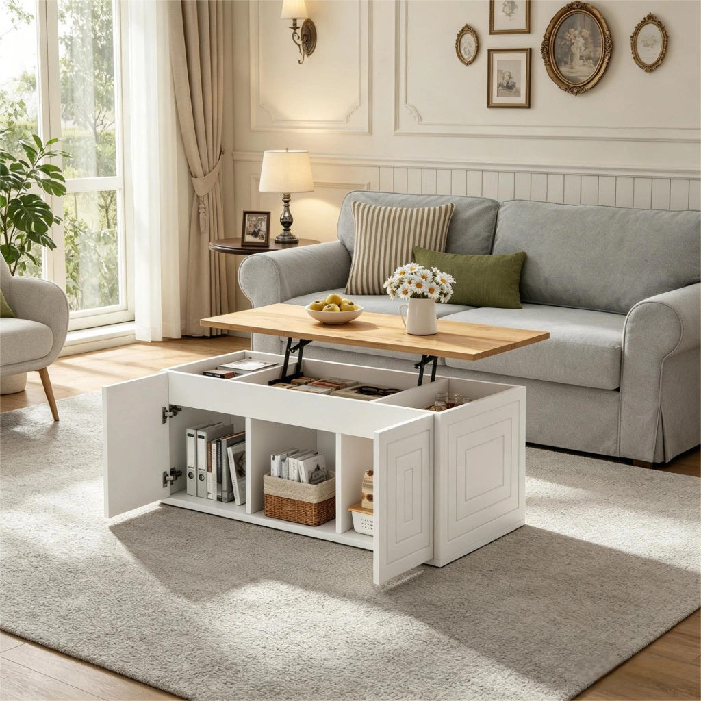 Tavolino da Salotto Regolabile in Altezza con 2 Ante ¨C MINIMAL ¨C Design Moderno, 95x46x45 cm