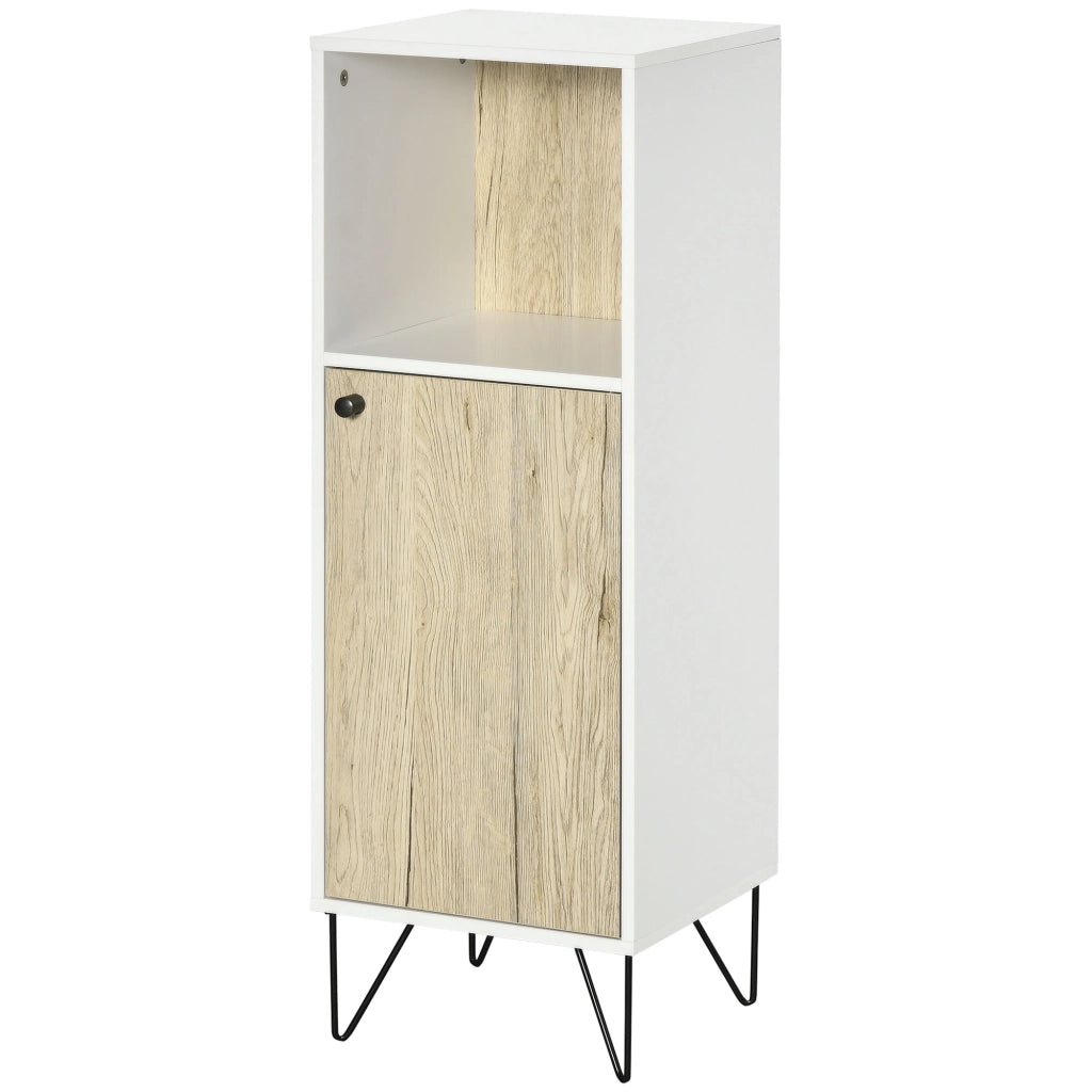Mobile Bagno con Anta e Ripiano Aperto ¨C zephmum ¨C Legno, Quercia e Bianco, 31.5x30x91cm