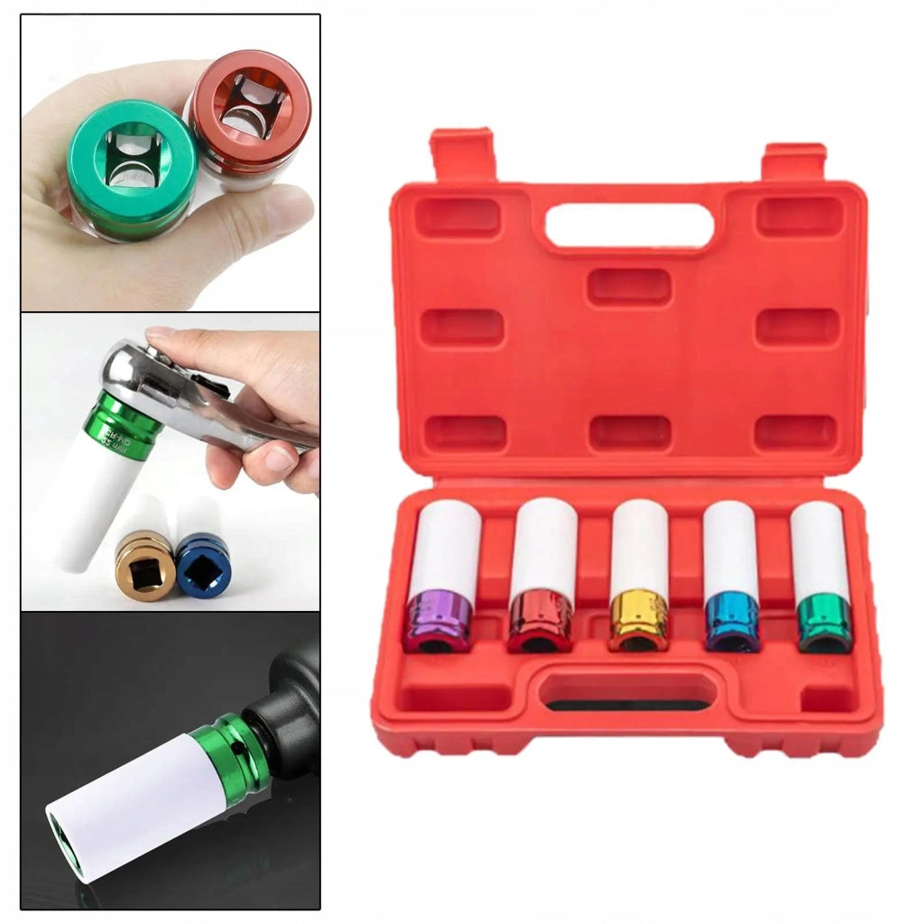 Set di Bussole a Impatto 1/2" – Acciaio CrV, Protezione Cerchi | Misure: 15-22 mm, Lunghezza 79 mm | Valigetta Inclusa