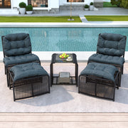 Set Giardino 5 Pezzi con Tavolo, 2 Sedie e 2 Sgabelli in Polyrattan ¨C Xylo ¨C con Cuscini e Piano in Vetro