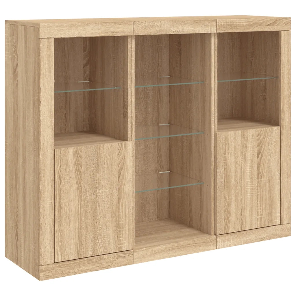 Credenze con Luci LED 3 pz | Madia | Buffet da pranzo | Armadio da pranzo Rovere Sonoma in Legno Multistrato