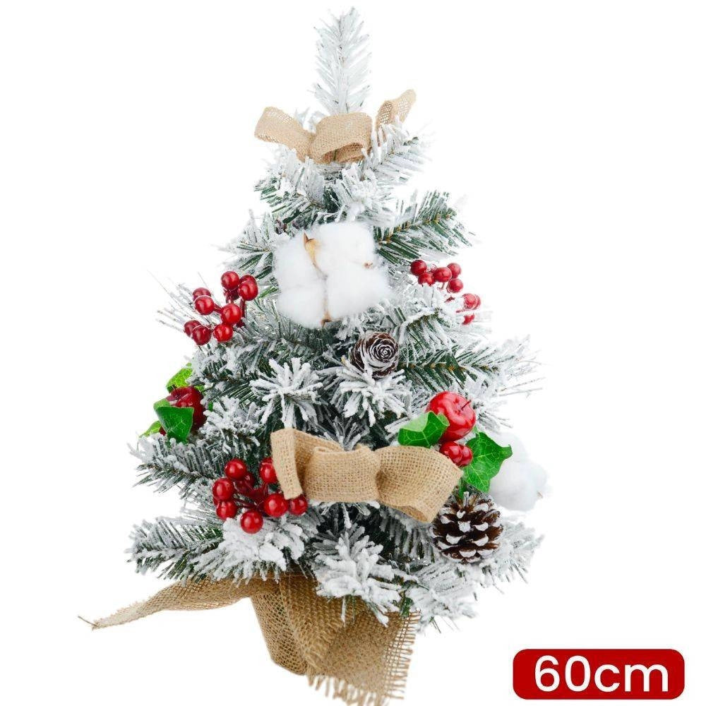 Trade Shop - Albero Di Natale Effetto Innevato Dim. 60 Cm Con Decori Pigne Fiocchetti Neve -