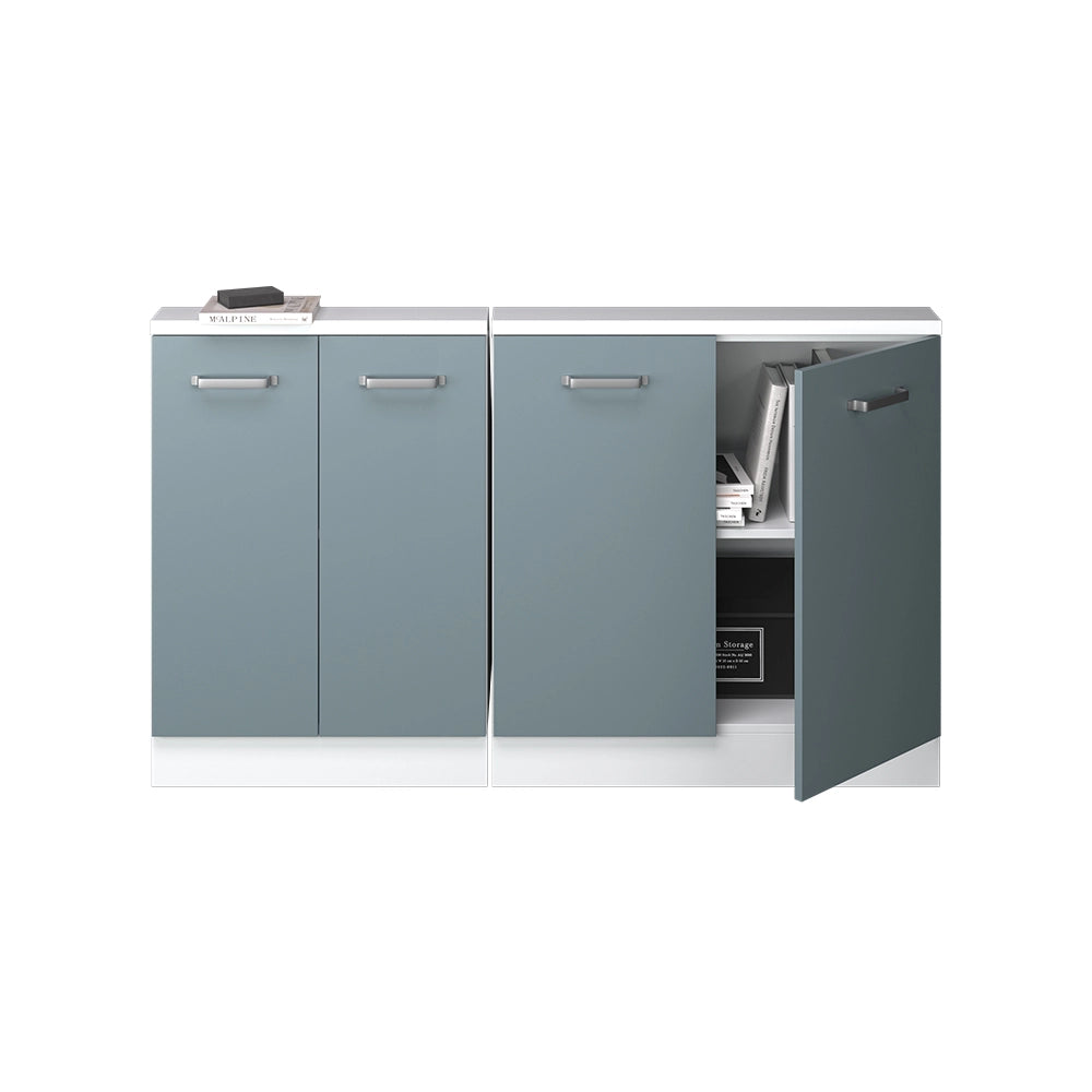 Mobile cucina sottotetto R-Line Grigio-blu/Bianco 140 cm Set di 2 Vicco