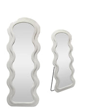 SPECCHIO ONDULATO IN VELLUTO BIANCO CON PIEDE E GANCI PER APPENDEREMISURE: 60X160CM