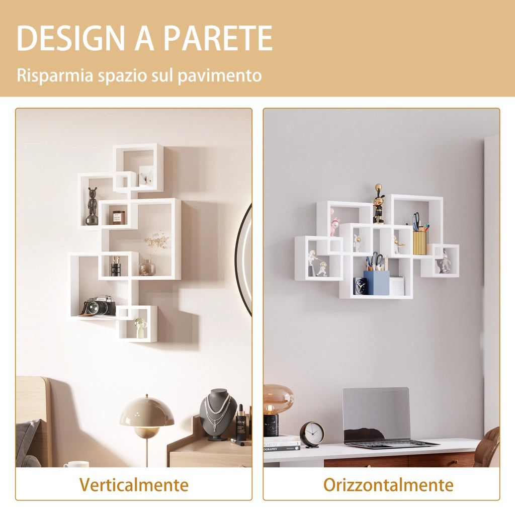 EasyComfort Libreria Moderna Sospesa con 5 Cubi Intrecciati in Legno, 49.5x10.2x86cm, Bianco