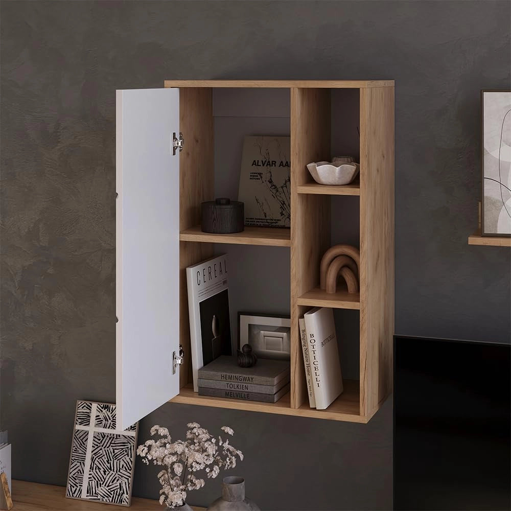 Libreria da parete Berno, Quercia dorata/bianco, 50.1 x 78.4 cm con 3 scomparti aperti