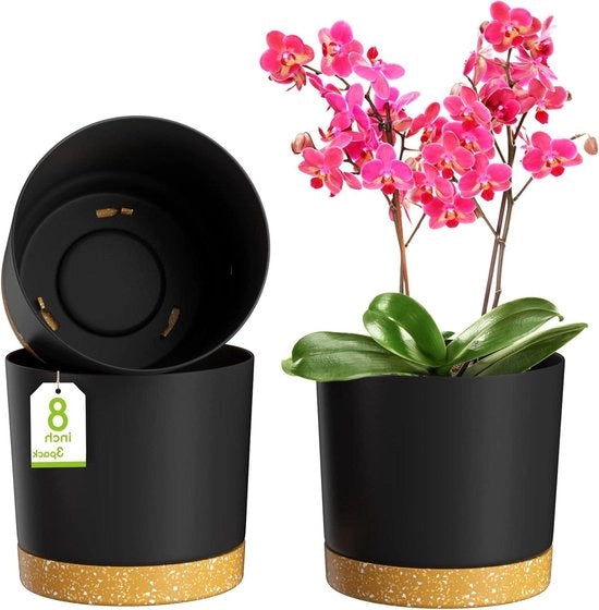 Pannelli per piante moderni 20cm - Con fori di drenaggio - Grigio scuro - Set da 3