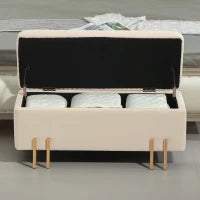 Panca Fondo Letto Moderna con Spazio Contenitore Interno, in Poliestere Beige, 100x40x42 cm
