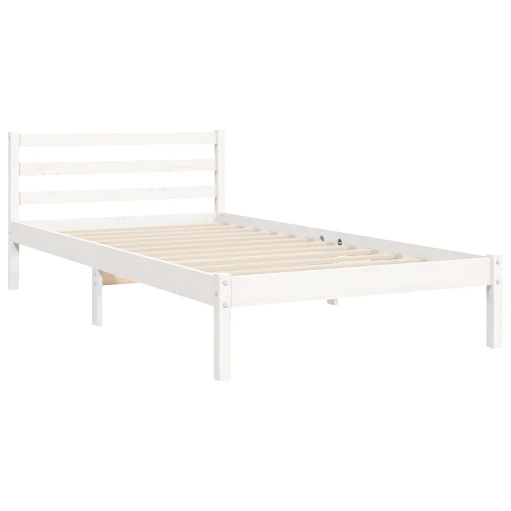 Giroletto con Testiera-Struttura Letto con testiera Bianco Single in Legno Massello 464633