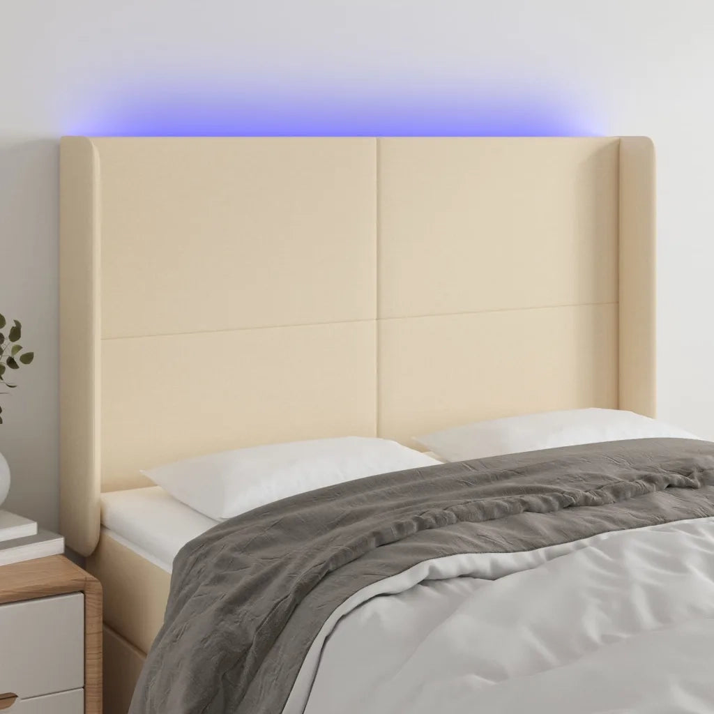 Testiera | Testata a LED Crema 147x16x118/128 cm in Tessuto
