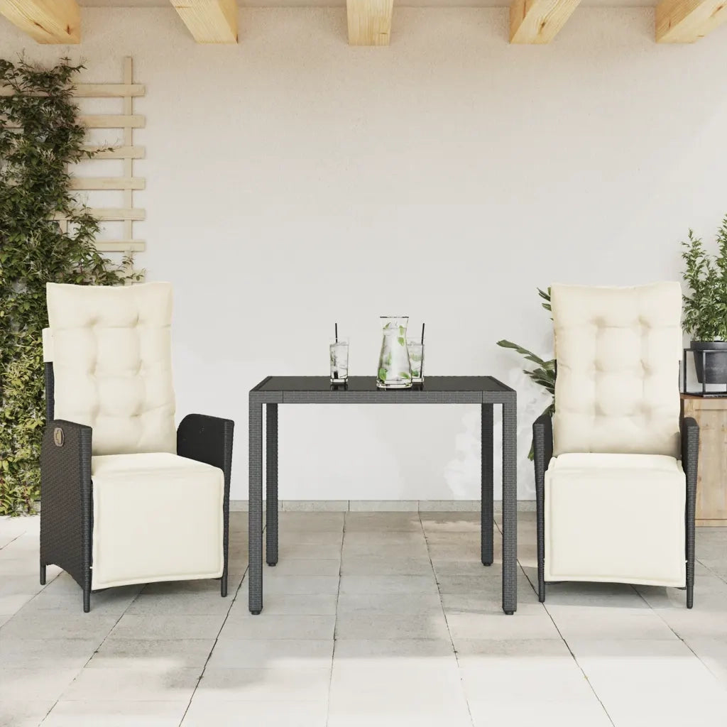 vidaXL Set da Pranzo da Giardino 3 pz con Cuscini Nero in Polyrattan