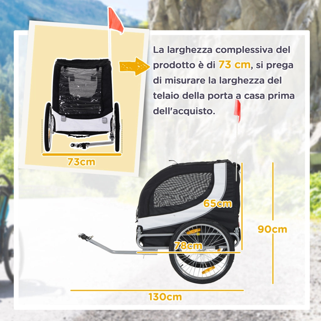 Rimorchio Bici per Cani ¨C zephmum ¨C Bianco e Nero 130x73x90 cm