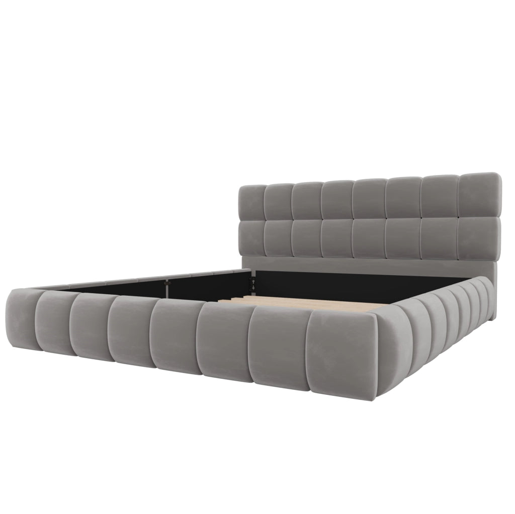 Letto imbottito classico 140x200 cm grigio con testiera e sponde imbottite
