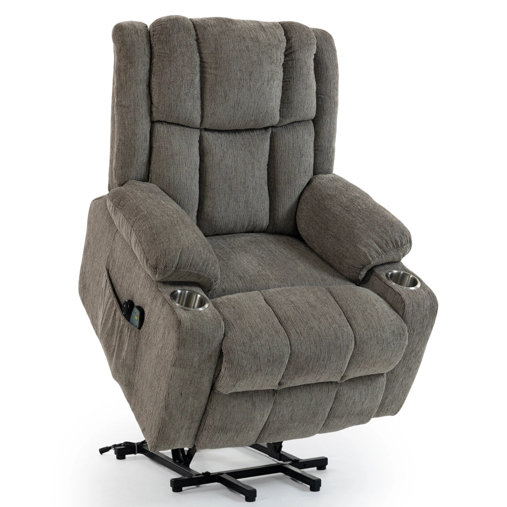 Poltrona Relax Elettrica Reclinabile con Massaggio, Alzapersona e Poggiapiedi ¨C MINIMAL ¨C Marrone Chiaro