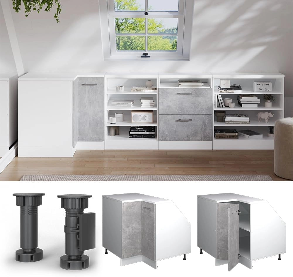 Mobile sottotetto Mobile angolare Rion, Calcestruzzo, 75.6 x 81.6 cm con 1 porta, carcassa dell’armadio profondità 60 cm, adatto per il salvaspazio sotto tetti spioventi