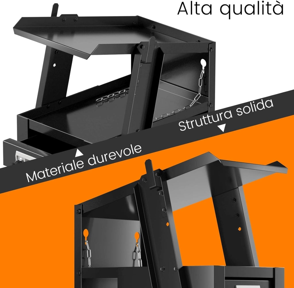 Carrello in Acciaio per Trasporto Saldatrice con Portabombola, Carrello Porta Saldatrice con 4 Cassetti, Nero