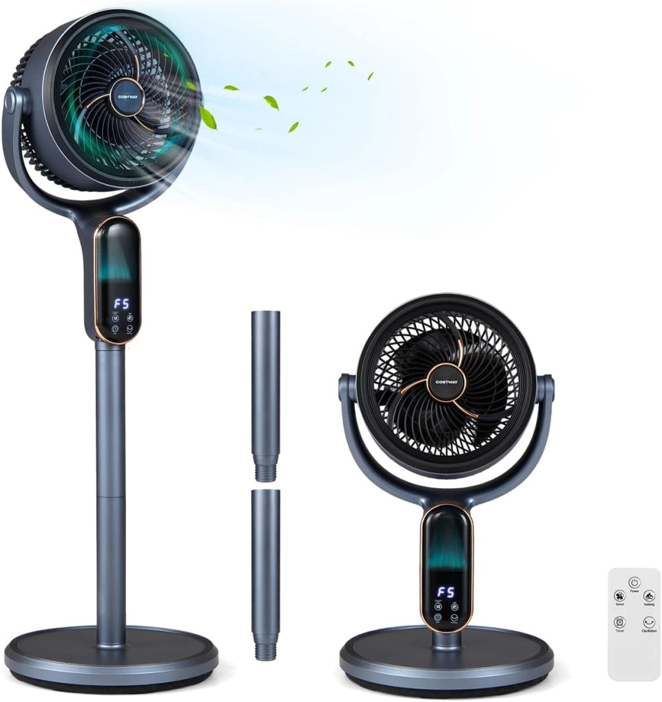 40 W Ventilatore a Piantana, Ventilatore Silenzioso con 8 Velocità, 3 Altezze Regolabili, Oscillazione a 90°+ 60°, Luce, Timer e Telecomando per Casa e Ufficio (Bianco)