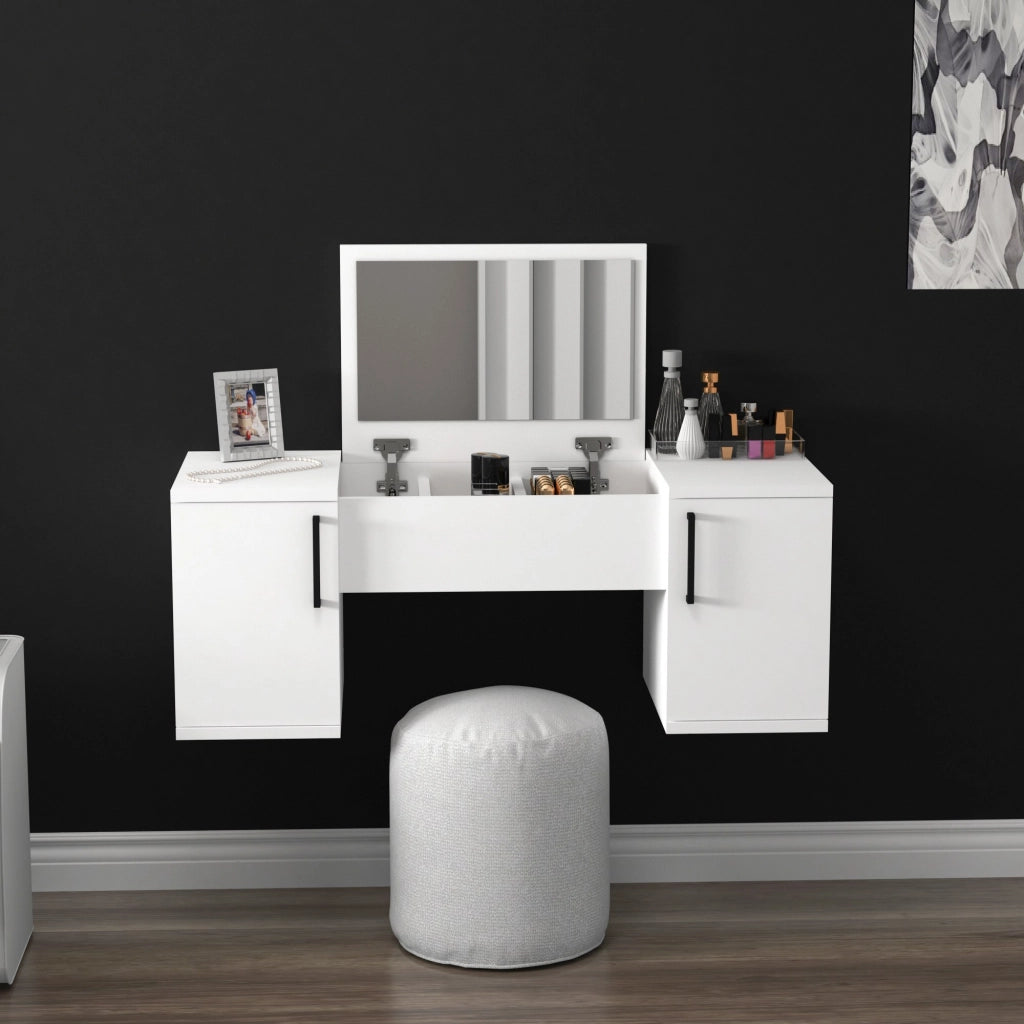 Mobile da Trucco Cicerale, Toeletta Specchio Incluso, 100x35x74h cm Bianco