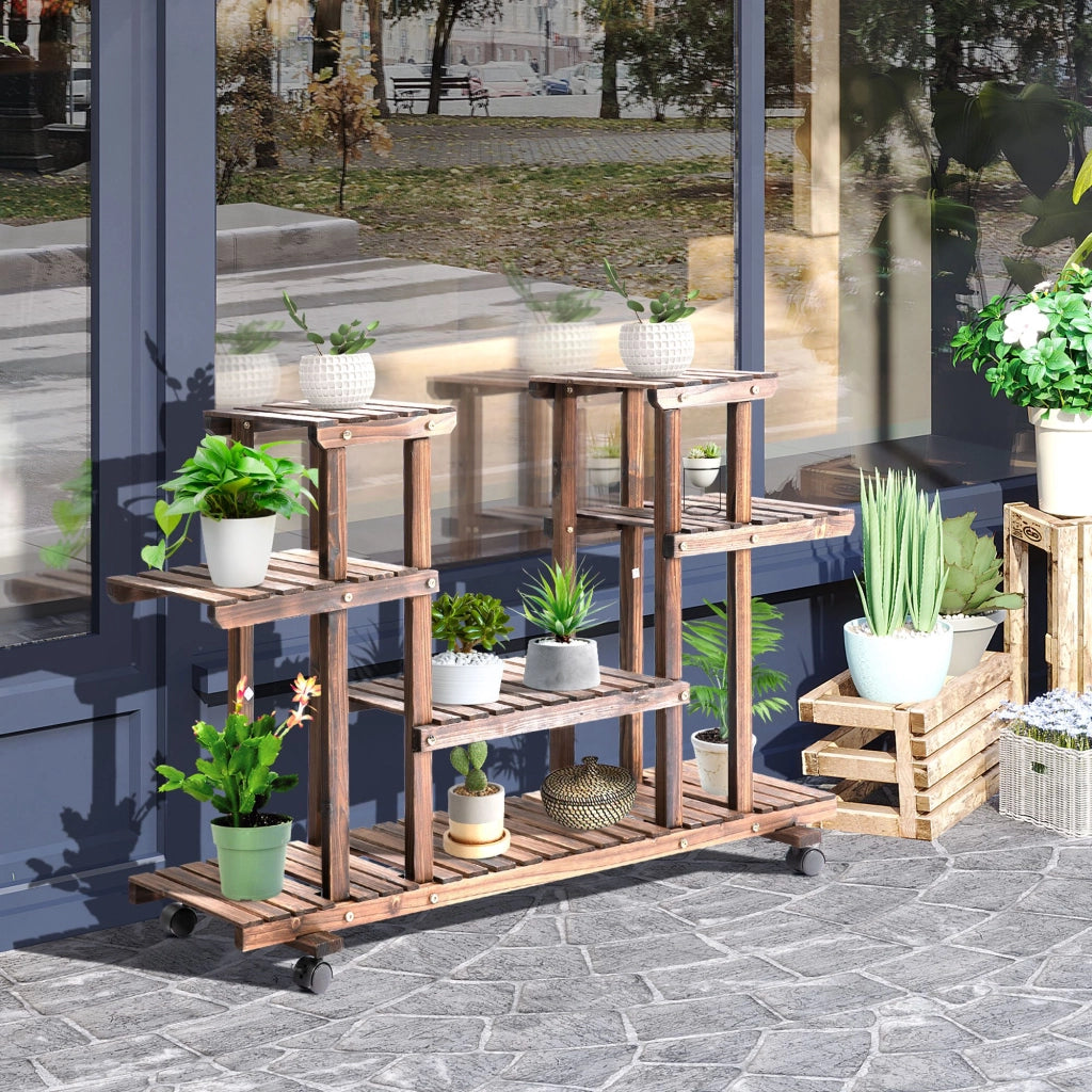 Portapiante a 4 Livelli con Ruote ¨C zephmum ¨C Marrone 123.5x33x80 cm