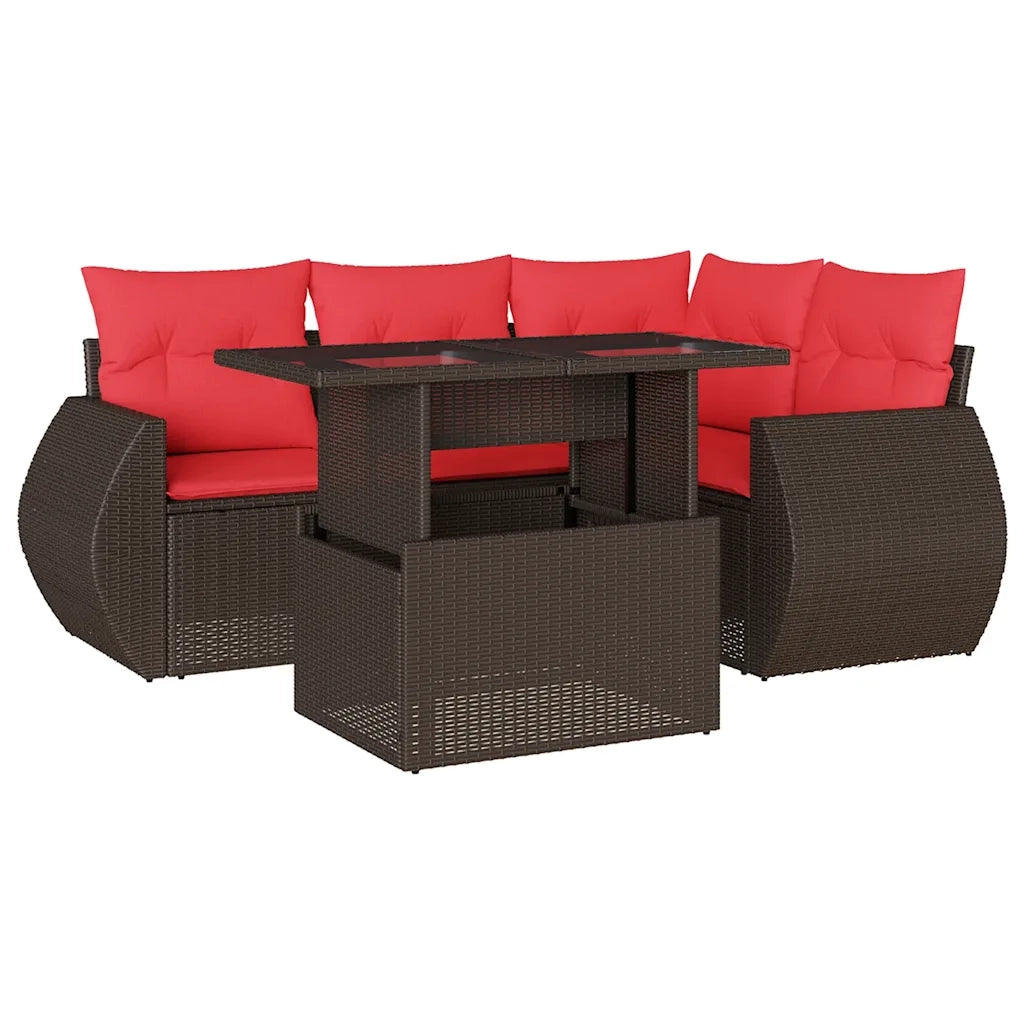 Set Divani da Giardino 5 pz con Cuscini Marrone in Polyrattan 3268514