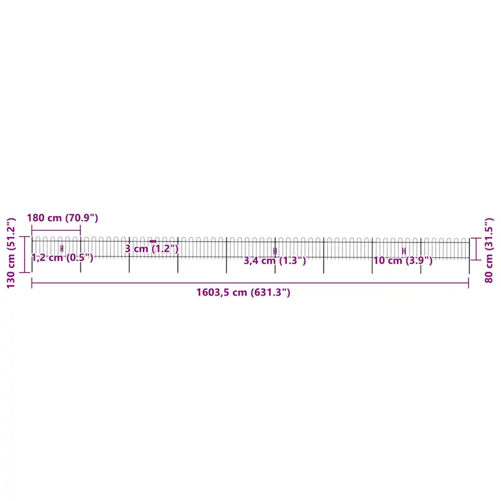 Recinzione da Giardino con Parte Superiore ad Anello in Acciaio 1603,5x80 cm Nero 277655