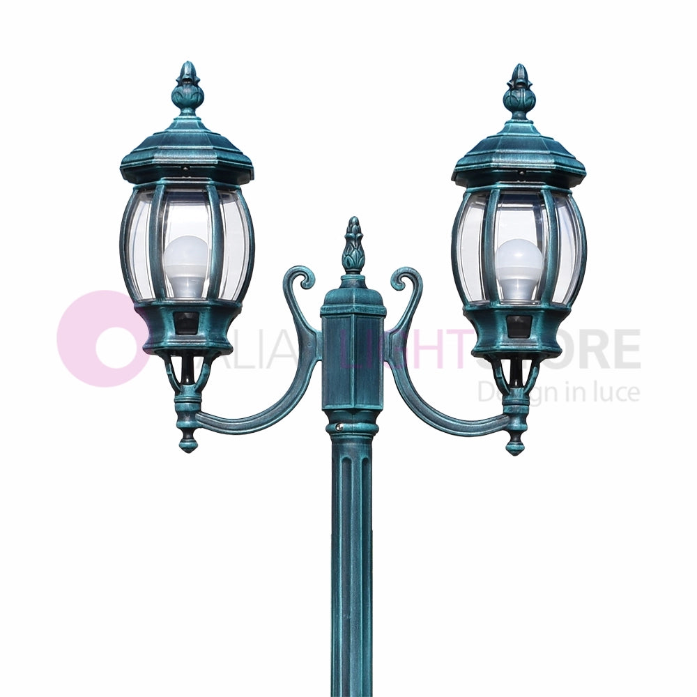 ENEA Lampione a 2 luci h.212 in Alluminio per Esterno Vialetto Giardino NERO-VERDE