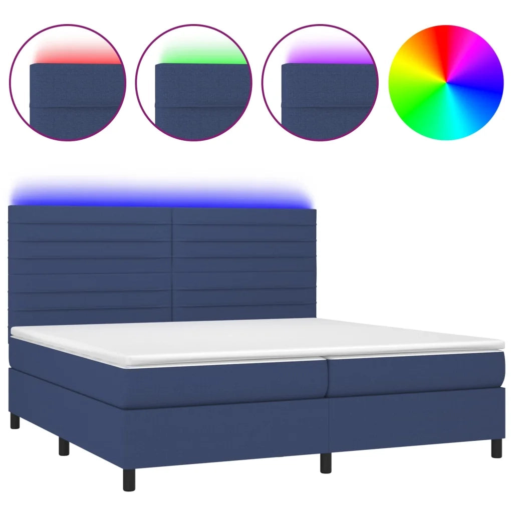 Letto a Molle Materasso e LED Blu 200x200cm in Tessuto 3134987
