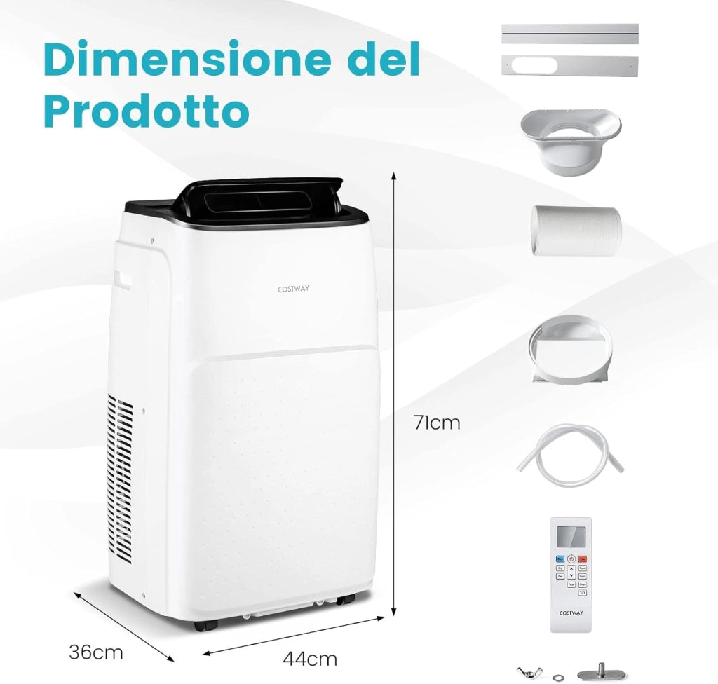 Condizionatore Portatile Caldo e Freddo, 14000BTU/4,1kW, 5 in 1 con Raffreddamento, Riscaldamento, Ventola, Deumidificazione, 24H Timer, R290 (14000BTU|28m²+|Pro)