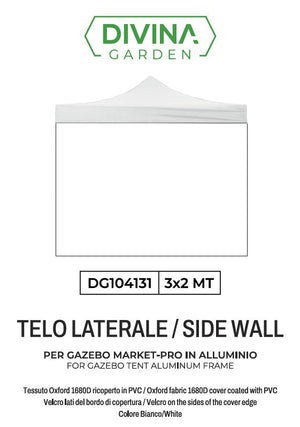 Telo Laterale 3x2 m Ricambio Per Gazebo Richiudibile Telo Oxford Impermeabile Bianco