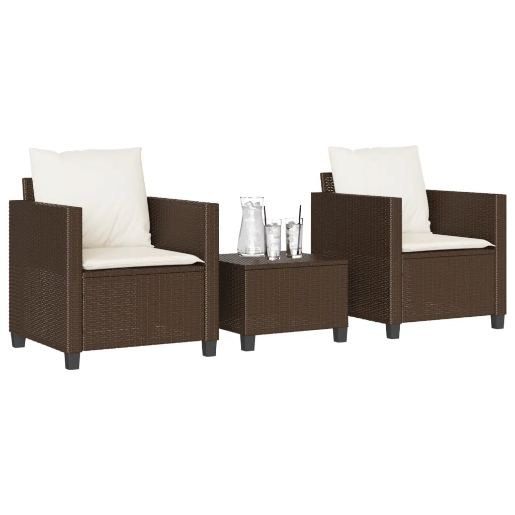 Set BistrÃ² 3 pz con Cuscini Marrone in Polyrattan