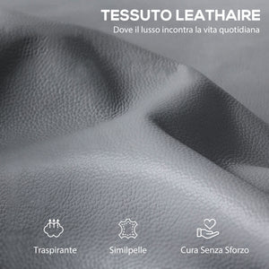 Poltrona Relax Reclinabile Manualmente con Poggiapiedi in Tessuto Effetto Pelle e Base Girevole Grigio