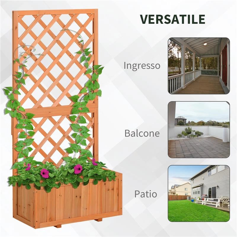 FIORIERA DA ESTERNO IN LEGNO CON SPALLIERA A GRIGLIA PER RAMPICANTI 72.5L X 31.5P X 149.5A CM IN LEGNO