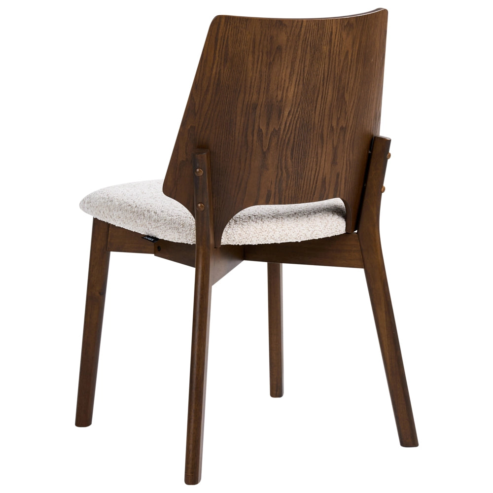 Set di 2 sedie da pranzo marroni e beige chiaro in compensato bouclé con gambe in legno di gomma senza braccioli stile retrò tradizionale