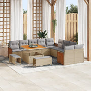 Set Divano da Giardino 13 Pezzi con Cuscini Beige in Rattan e Polipropilene