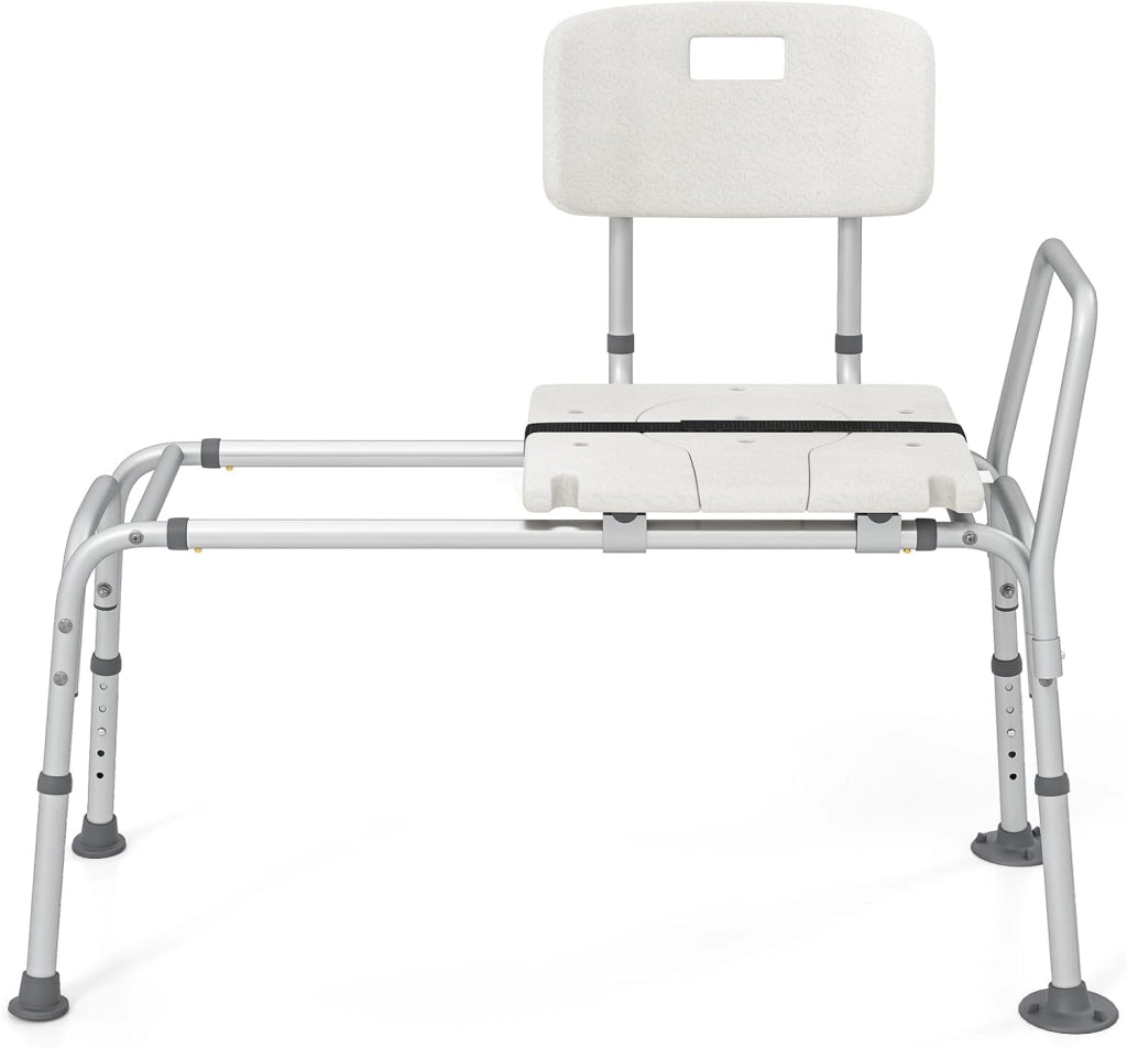 Sedia per Doccia Anziani con Posizione e Altezza Regolabili 105 x 49 x 85-95 cm, Sgabello per Vasca da Bagno con Schienale, Braccioli e Cintura di Sicurezza per Donne Incinte (Modello 1)