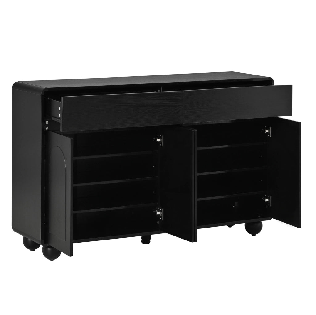 Credenza sideboard con porte ad arco; 140 x 38 x 89 cm; in PB e MDF nero