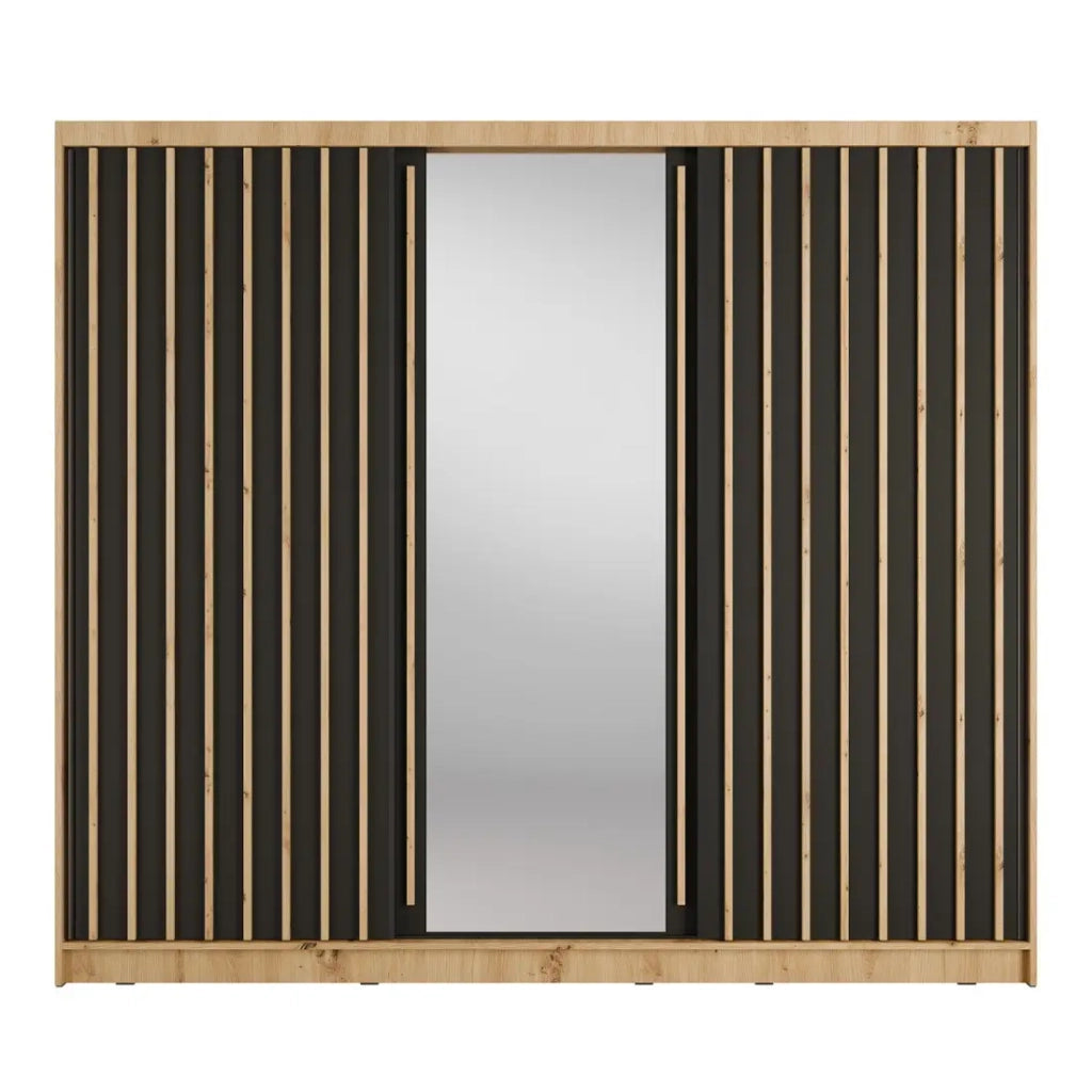 Armadio KAZU 3 porte scorrevoli con specchio in quercia e grigio grafite 248 cm