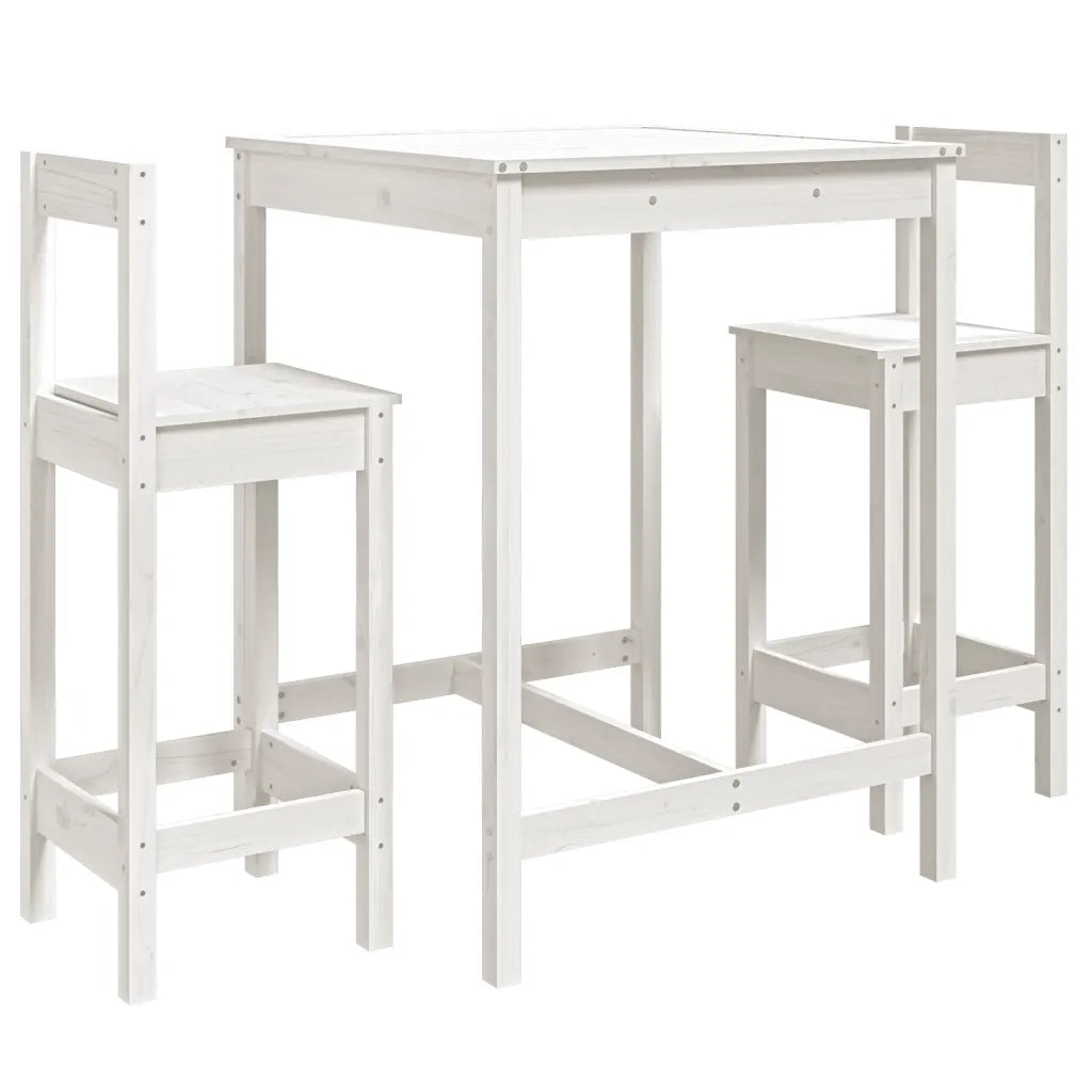 Set Bar da Giardino 3 pz | Set Salotto da Giardino Bianco in Legno Massello di Pino