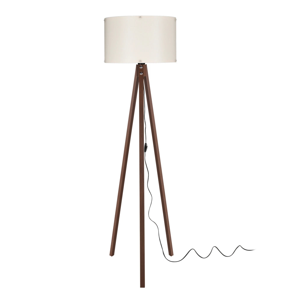 Lampada da Terra 'Guildford' a Treppiedi con Paralume in Tessuto/PVC Piantana - color Noce/Crema  [lux.pro]