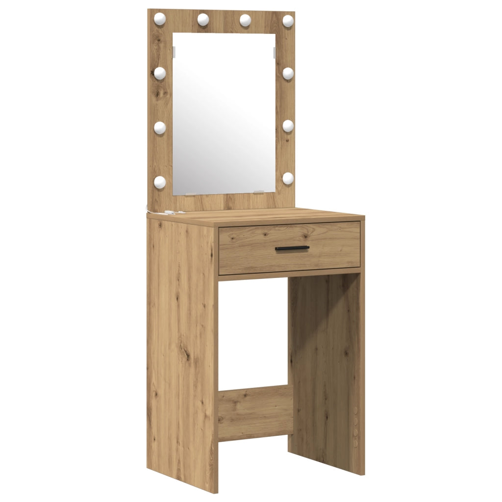 Set di Toeletta in 2 Pezzi con LED in Legno Ingegnerizzato Rovere Artigianale