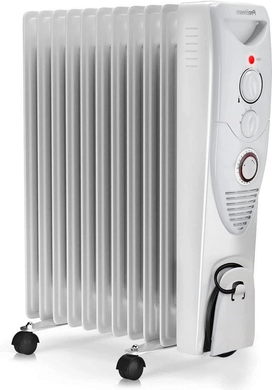 Riscaldatore Radiatore a 11 Fili - Riscaldamento Elettronico Portatile - Timer Integrato 3 Impostazioni di Riscaldamento - Termostato e Interruttore di Sicurezza - 2500W