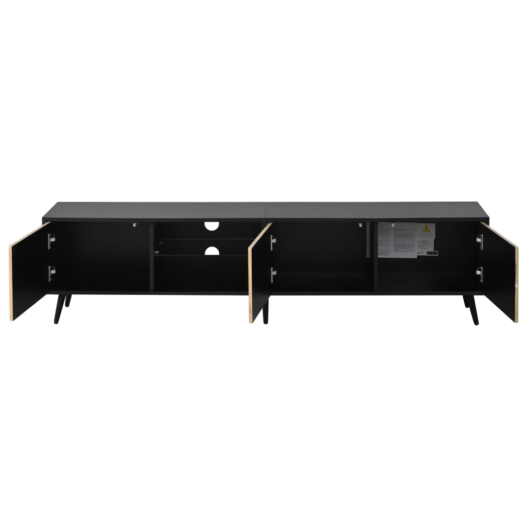 Mobile TV LED con Vetro Temperato ¨C MINIMAL ¨C Nero/Naturale, 175x31x43.5 cm, 6 Gambe, per 75 Pollici