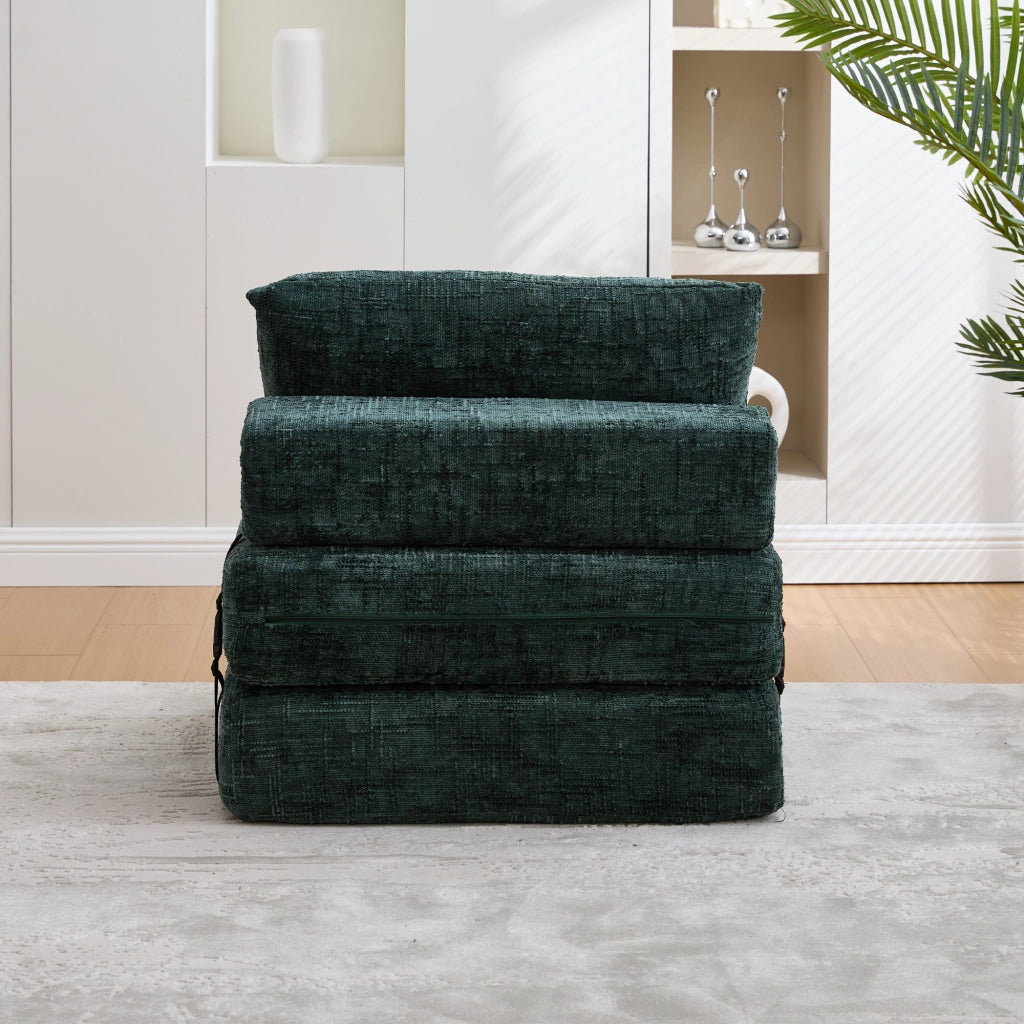 Divano Letto Pieghevole con Schienale, Cuscino Poggiatesta e Cuscino Lombare, in Ciniglia, Verde Smeraldo