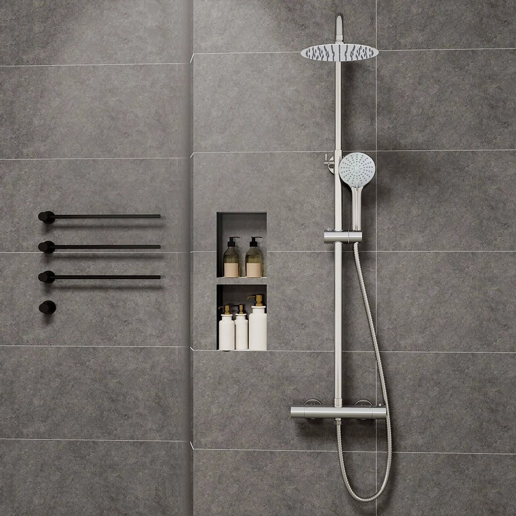 Colonne doccia cromo, soffione doccia rotondo da 20cm acciaio inox, miscelatore termostatico doccia tondo antiscottature