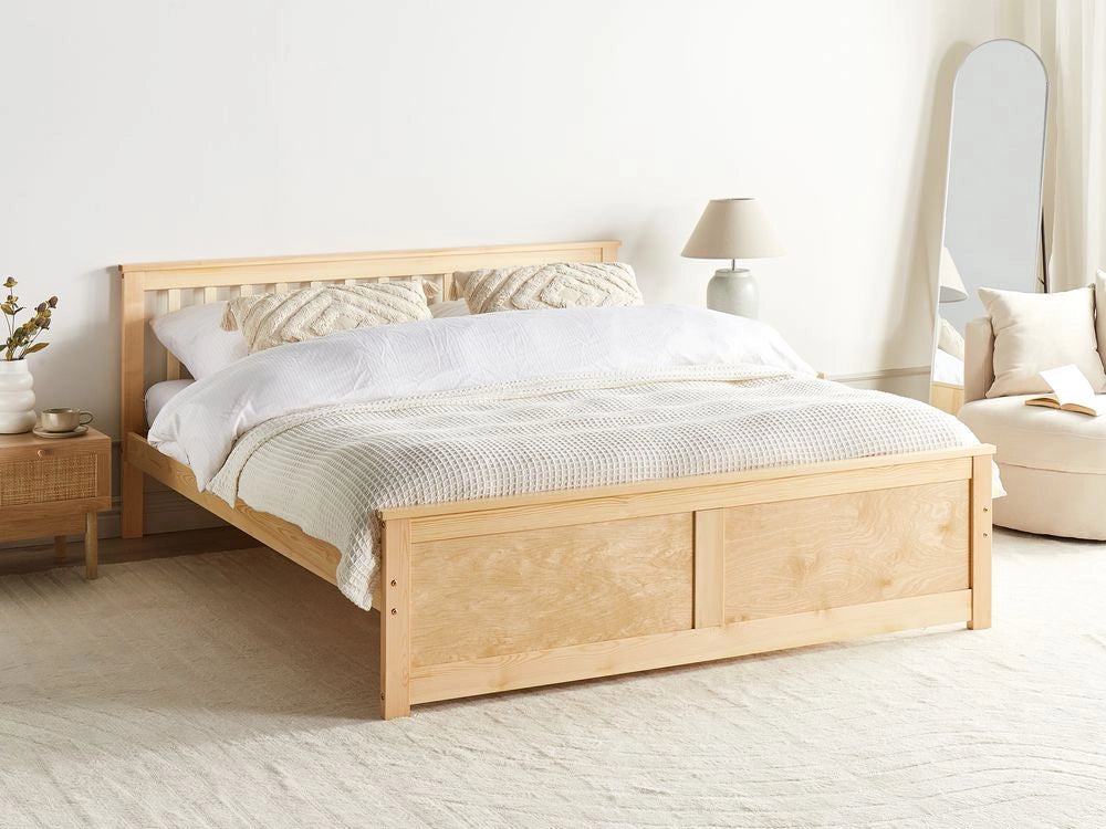 Letto matrimoniale in legno di Pino chiaro con Rete a Doghe 180 x 200 cm stile minimalista