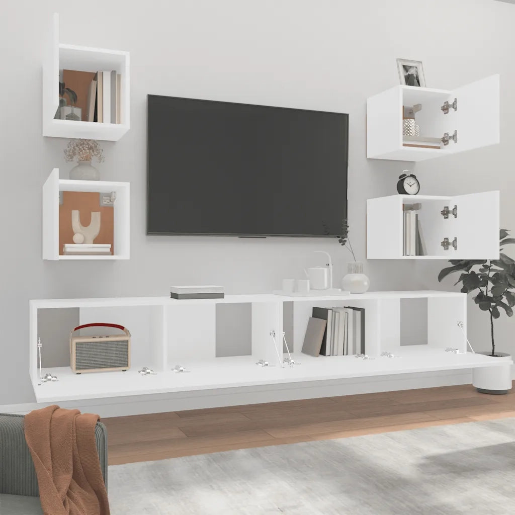 Set di Mobili Porta TV 6 pz-Set di 6 Credenza per TV Bianco in Legno Multistrato 280648