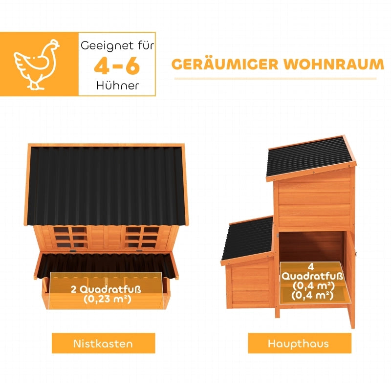 GALLINARIO per 4-6 galline 100x86x100 cm legno di abete e plastica arancione
